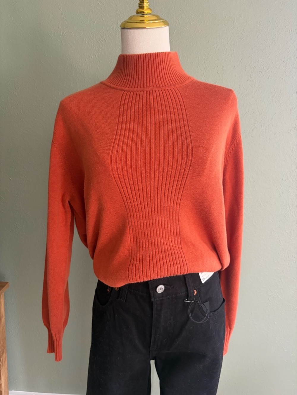 dressbarn Ribbed Funnel Neck Sweater in Burnt Orange